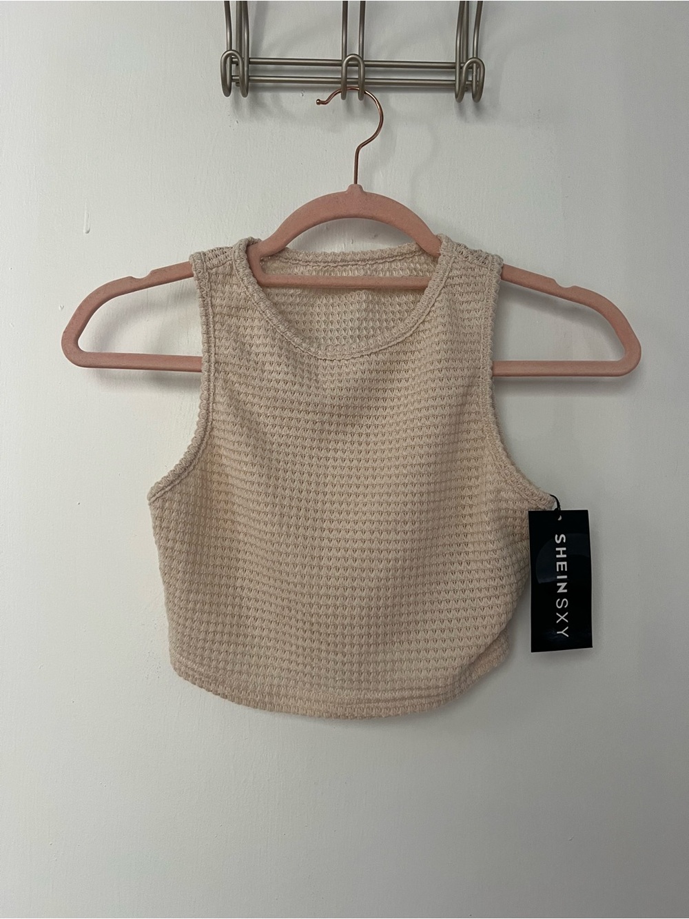 SHEIN Cream Textured Waffle Knit Crop Tank